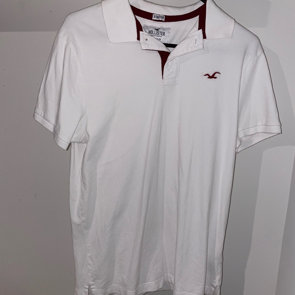Medium Men’s Hollister Polo in White and Maroon